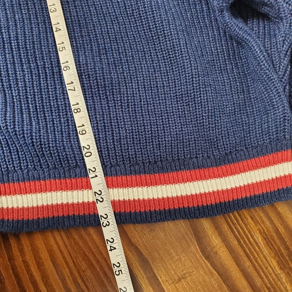 American Eagle Varsity Cardigan Sweater XL Blue White Striped Collared Preppy - Picture 12 of 13